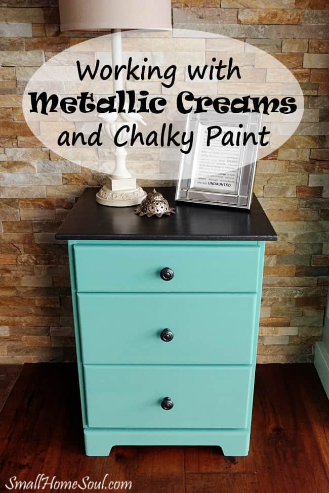 Quickly transform a tired old nightstand into something beautiful with metallic cream and a some fun paint. www.smallhomesoul.com