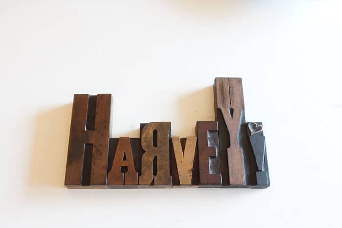 I love these vintage letterpress blocks made into this personalized sign to display in your house. Brilliant!