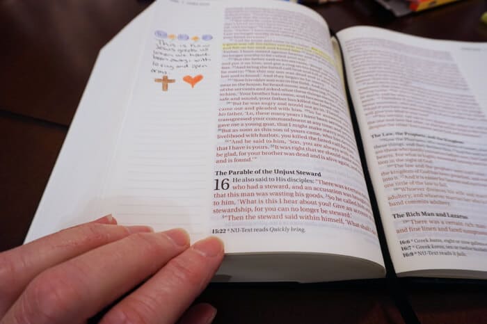 This NKJV Journal the Word Bible makes it easy to take notes and reflections.