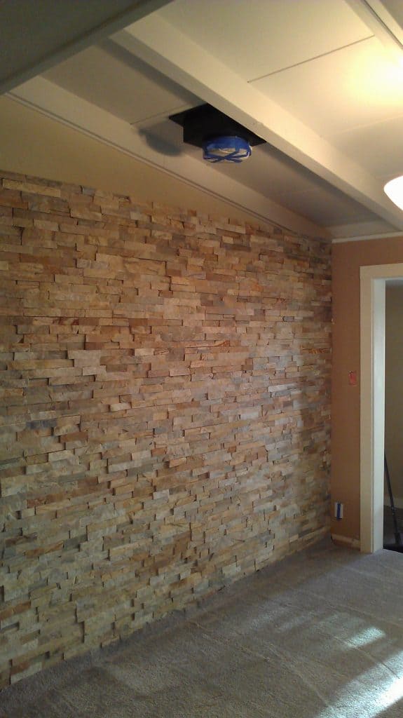 Completed quartz stacked stone feature wall.