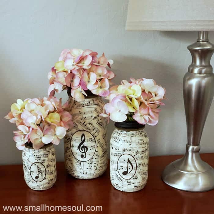 Easy DIY Sheet Music Mason Jar Vases - Small Home Soul